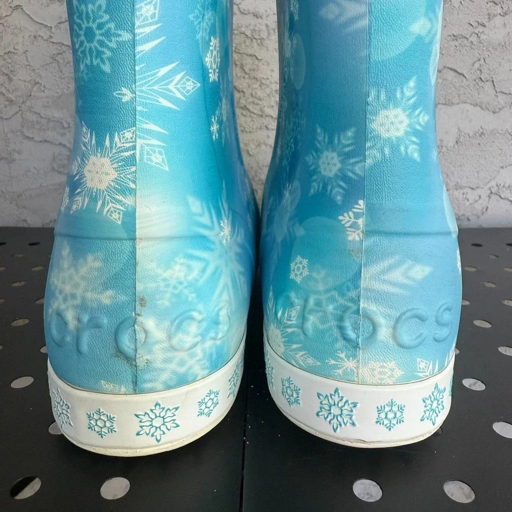 Crocs x Disney Frozen‎ Elsa Anna Rain Boots Girls J3 Blue Pull On Waterproof